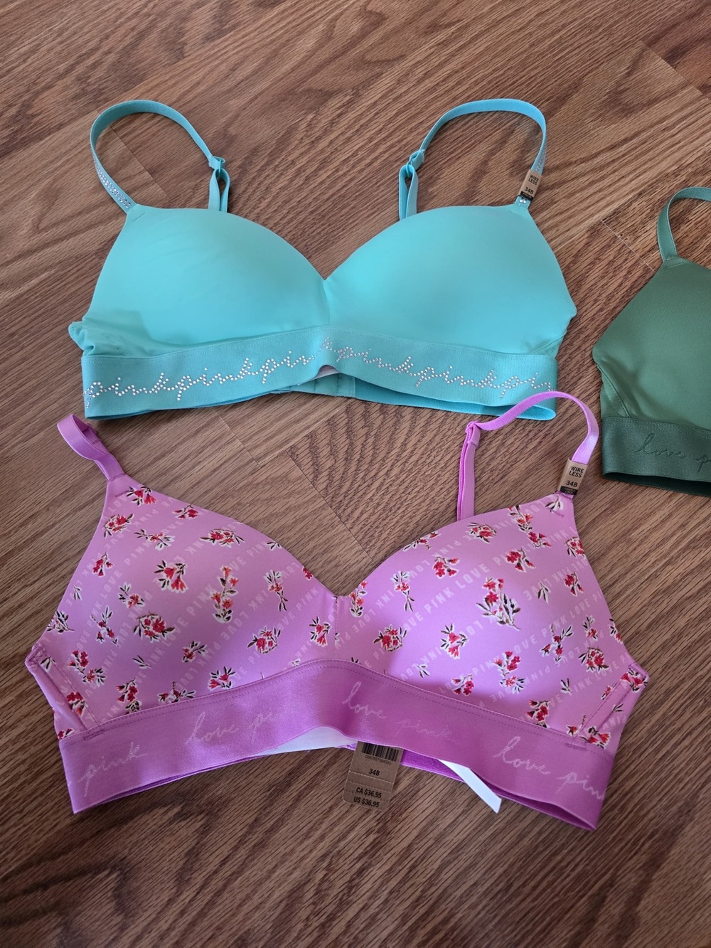 PINK Victoria's Secret Mint Teal and Lavender Floral Wireless Bras